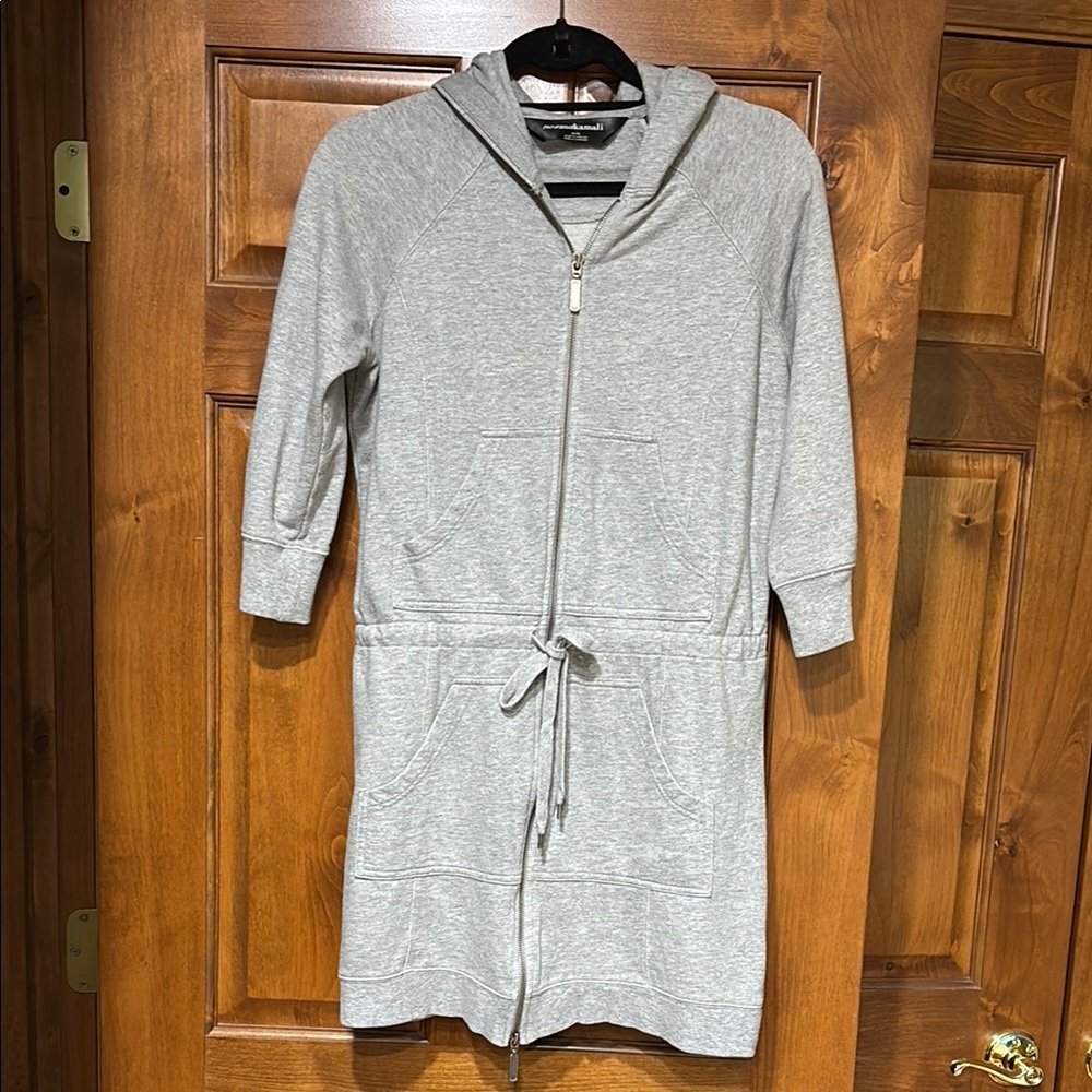 Norma Kamali Heather Gray Zip-Up Hoodie Dress SZ M